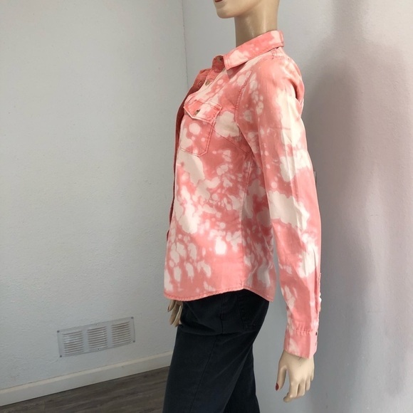 Life in progress button front acid wash long sleeve shirt orange size:S - Picture 10 of 16